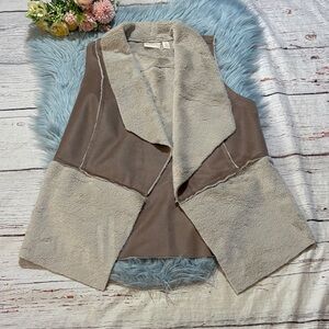 Chico's Faux Suede Shearling Taupe Open Front Vest sz M